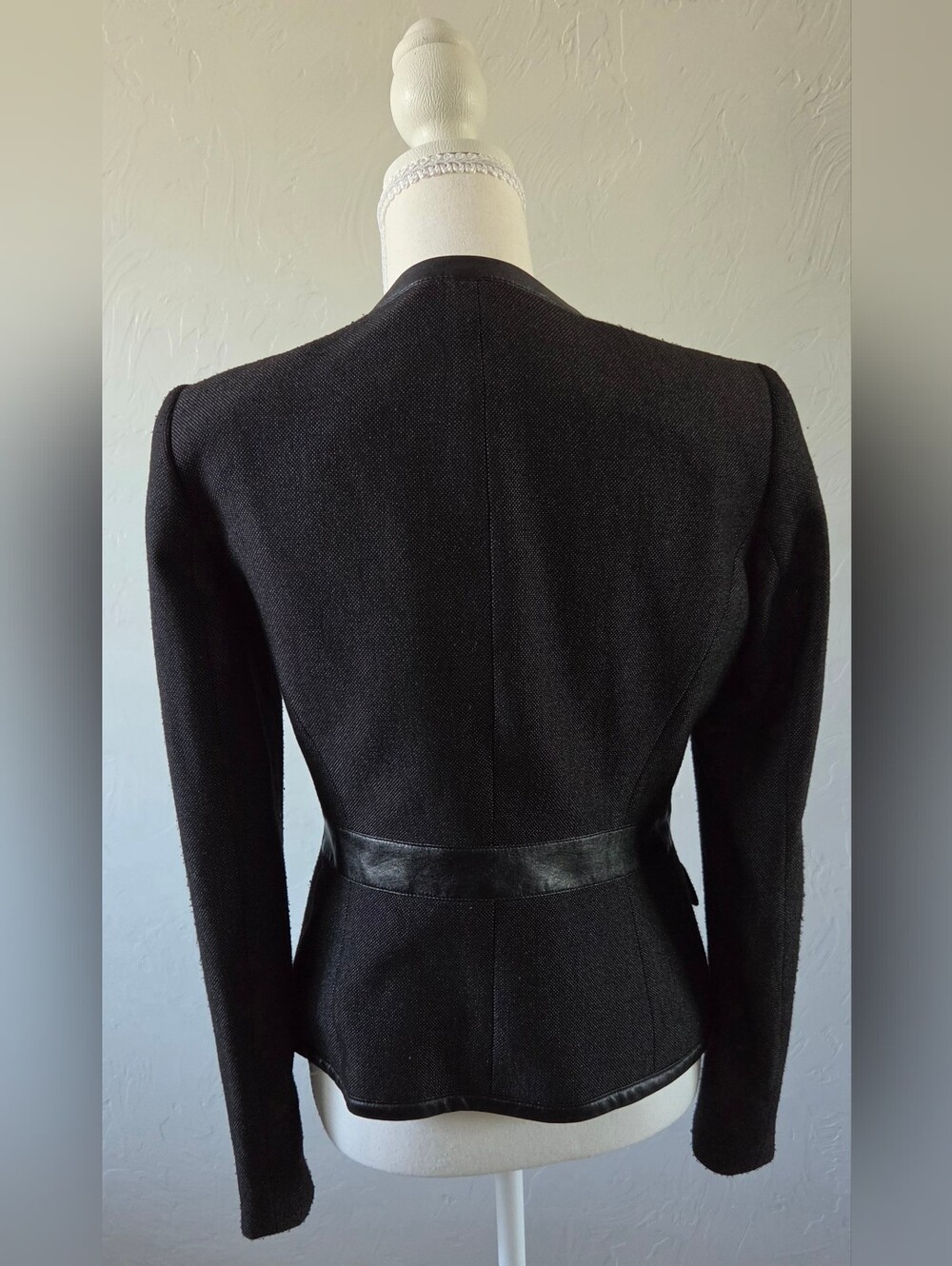 Anne Klein Jacket Size 2 Black Moto Office Alt Edgy Tailored Minimalist - Picture 3 of 10